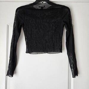 Long‎ Sleeve Cropped Mesh Shirt Womens Medium Black Mesh Cyber Goth Forever 21